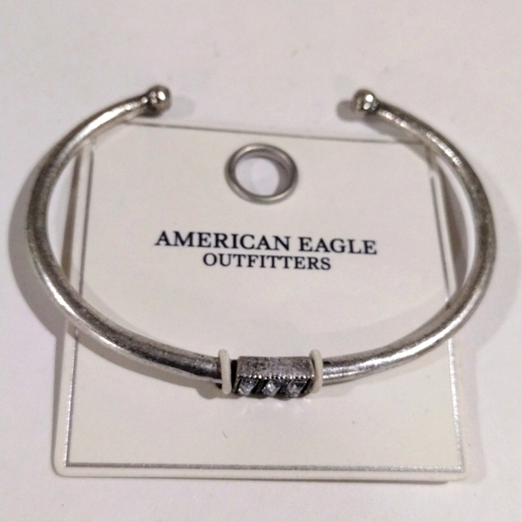 American Eagle Silver-Tone Crystal Cuff Bracelet Stylish Women's Fashion Jewelry - Picture 3 of 8